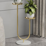 Nordic-Style Contemporary Round Iron Display Rack with Stone Slab, 2-Tier for Living Room