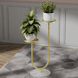 Nordic-Style Contemporary Round Iron Display Rack with Stone Slab, 2-Tier for Living Room