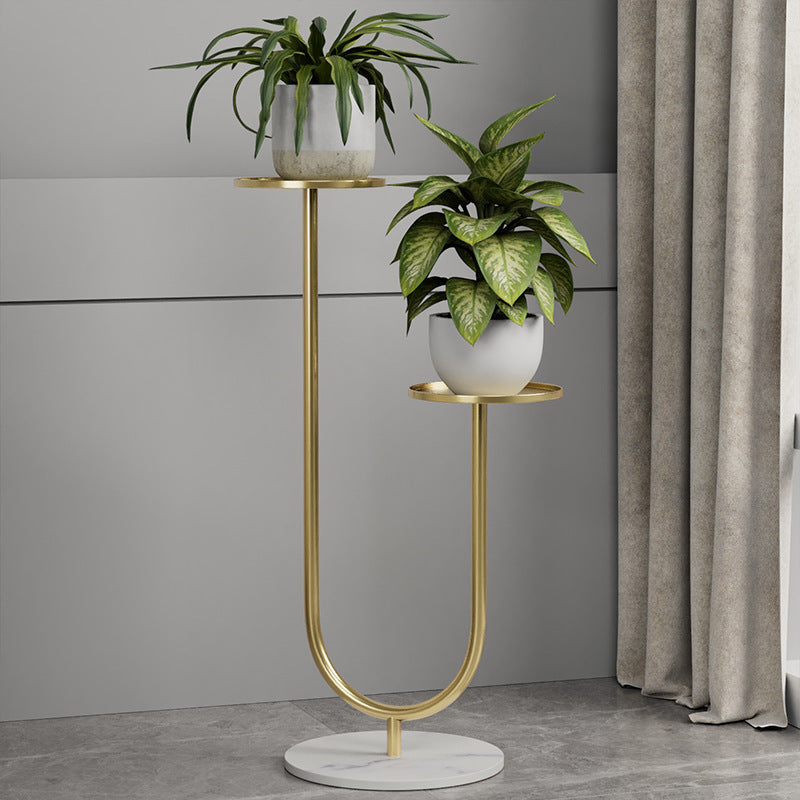 Nordic-Style Contemporary Round Iron Display Rack with Stone Slab, 2-Tier for Living Room