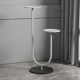 Nordic-Style Contemporary Round Iron Display Rack with Stone Slab, 2-Tier for Living Room