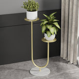 Nordic-Style Contemporary Round Iron Display Rack with Stone Slab, 2-Tier for Living Room