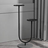 Nordic-Style Contemporary Round Iron Display Rack with Stone Slab, 2-Tier for Living Room