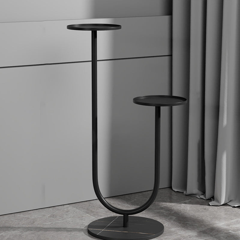 Nordic-Style Contemporary Round Iron Display Rack with Stone Slab, 2-Tier for Living Room