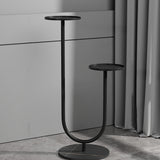Nordic-Style Contemporary Round Iron Display Rack with Stone Slab, 2-Tier for Living Room