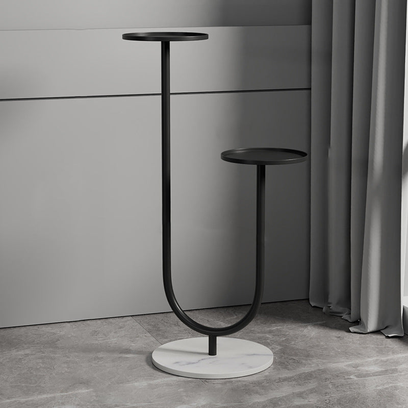 Nordic-Style Contemporary Round Iron Display Rack with Stone Slab, 2-Tier for Living Room