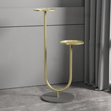 Nordic-Style Contemporary Round Iron Display Rack with Stone Slab, 2-Tier for Living Room