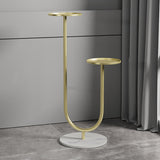 Nordic-Style Contemporary Round Iron Display Rack with Stone Slab, 2-Tier for Living Room