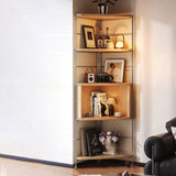 Contemporary Retro Fan-Shaped Corner Shelf Unit with Stainless Steel Frame and 4-5-Tier Particle Board Shelves for Living Room