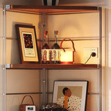 Contemporary Retro Fan-Shaped Corner Shelf Unit with Stainless Steel Frame and 4-5-Tier Particle Board Shelves for Living Room
