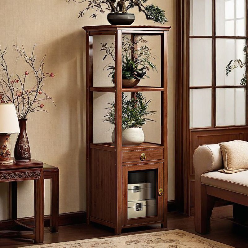 Square Nan Bamboo MDF Acrylic Display Rack – 1–4 Tier, Modern Living Room Storage