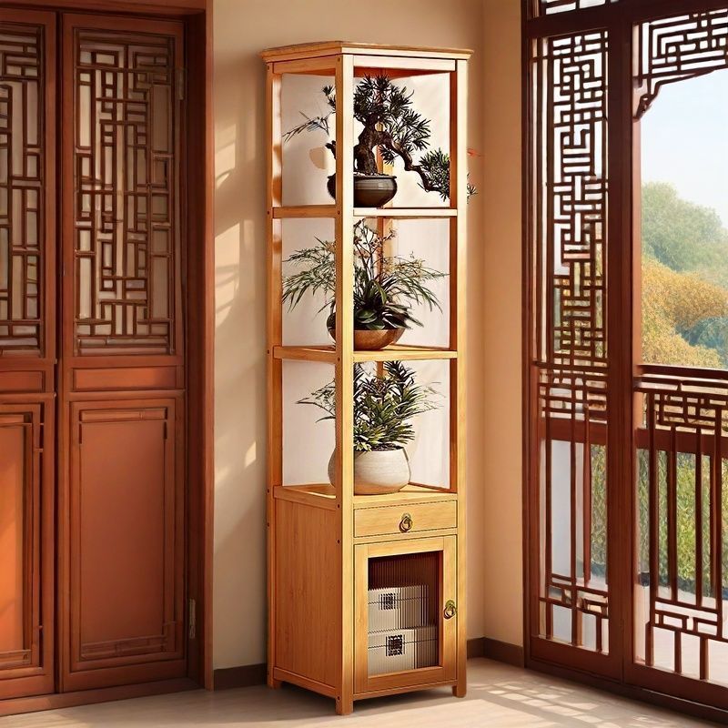 Square Nan Bamboo MDF Acrylic Display Rack – 1–4 Tier, Modern Living Room Storage