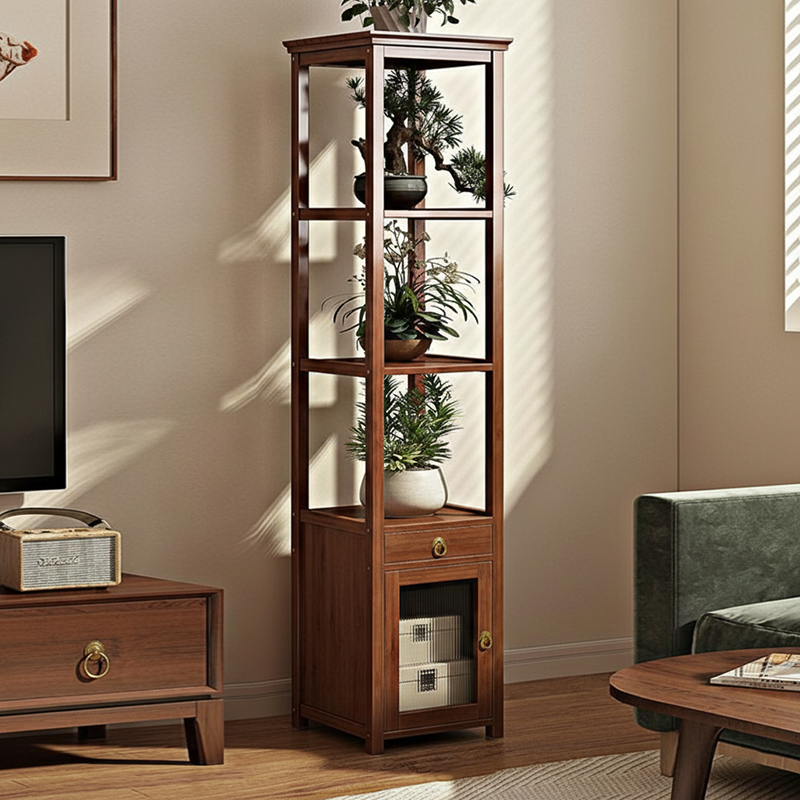 Square Nan Bamboo MDF Acrylic Display Rack – 1–4 Tier, Modern Living Room Storage