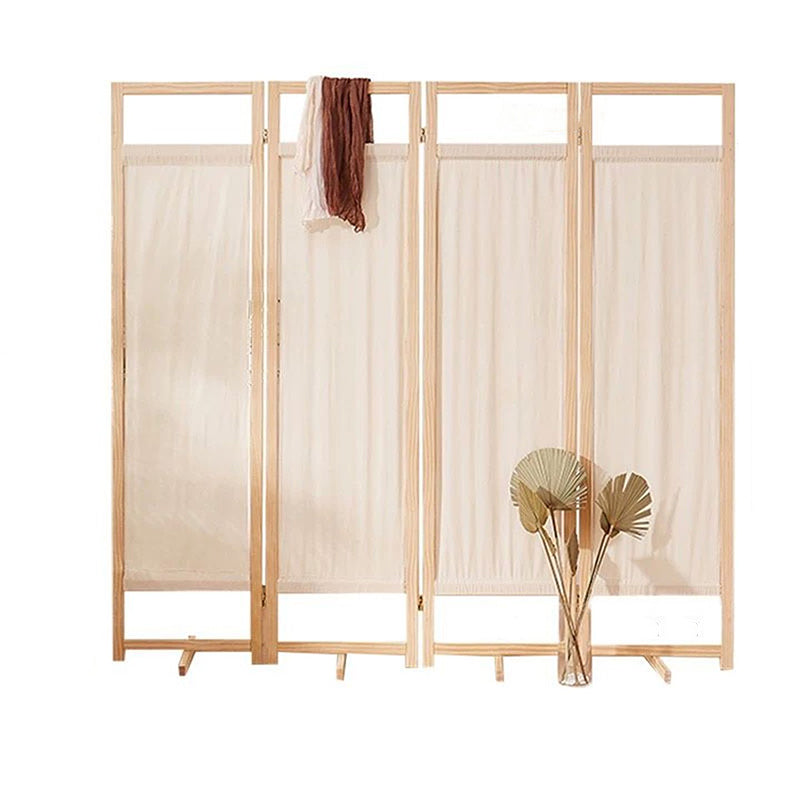 Sleek Modern Minimalist Rectangular Pine Wood Room Divider with Linen Panels for Living Room