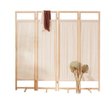 Sleek Modern Minimalist Rectangular Pine Wood Room Divider with Linen Panels for Living Room