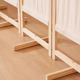 Sleek Modern Minimalist Rectangular Pine Wood Room Divider with Linen Panels for Living Room