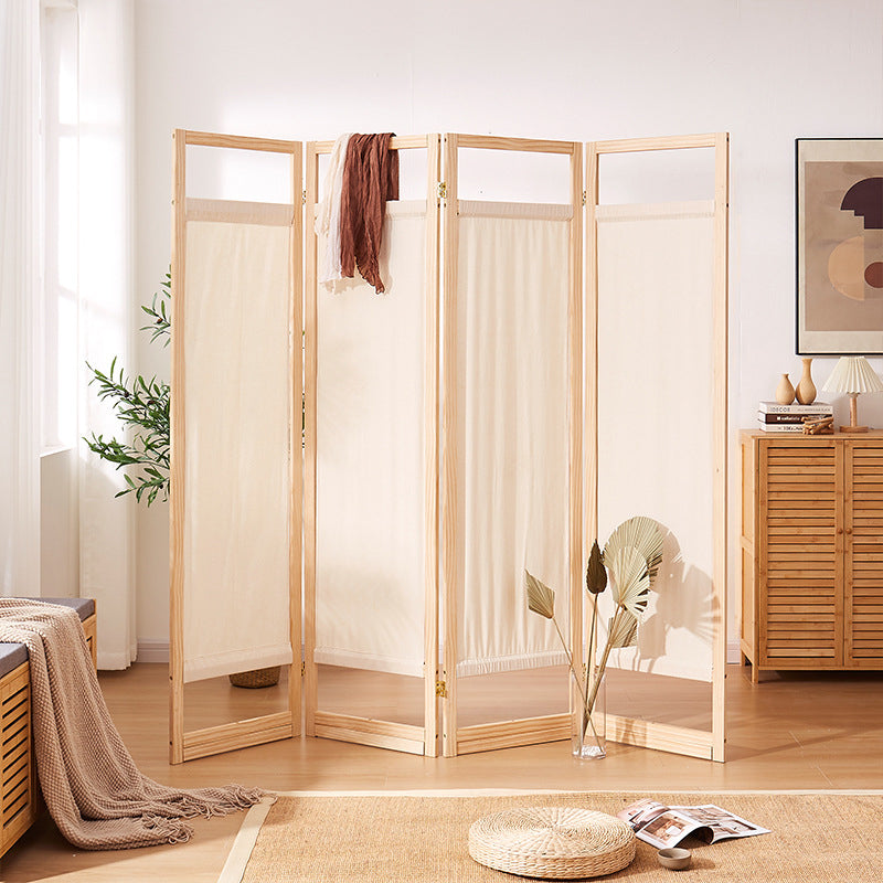 Sleek Modern Minimalist Rectangular Pine Wood Room Divider with Linen Panels for Living Room