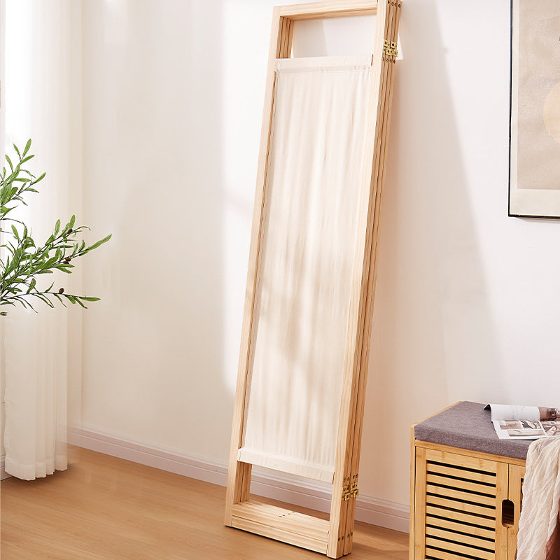 Sleek Modern Minimalist Rectangular Pine Wood Room Divider with Linen Panels for Living Room