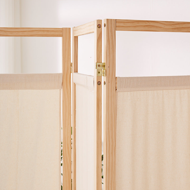Sleek Modern Minimalist Rectangular Pine Wood Room Divider with Linen Panels for Living Room