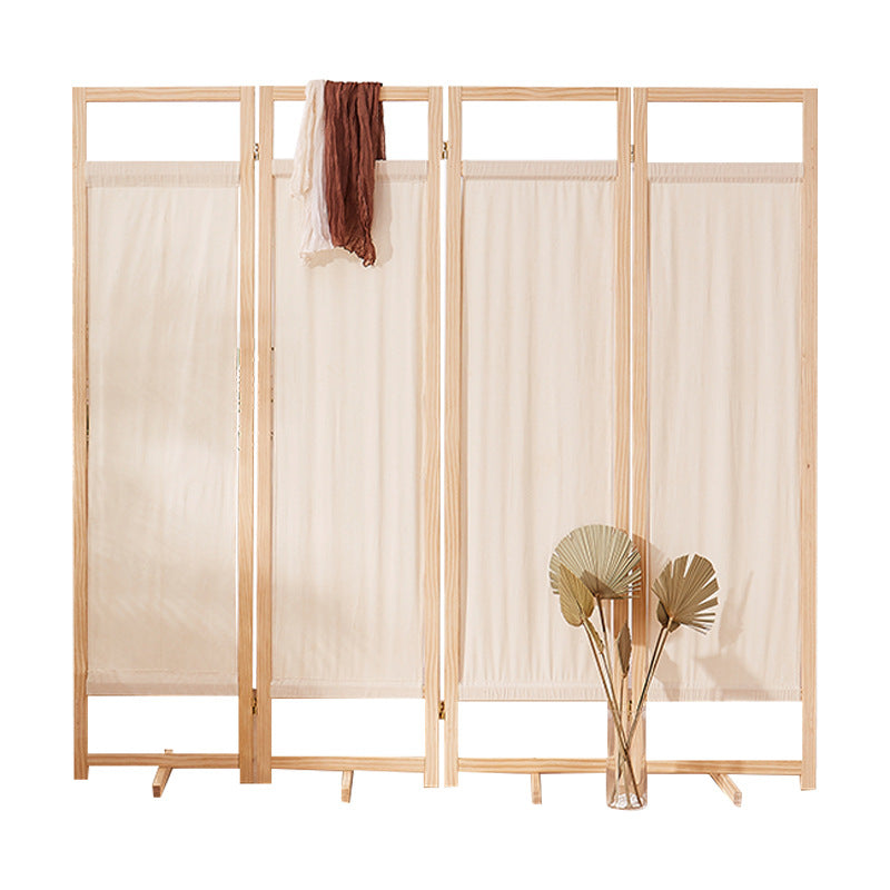Sleek Modern Minimalist Rectangular Pine Wood Room Divider with Linen Panels for Living Room