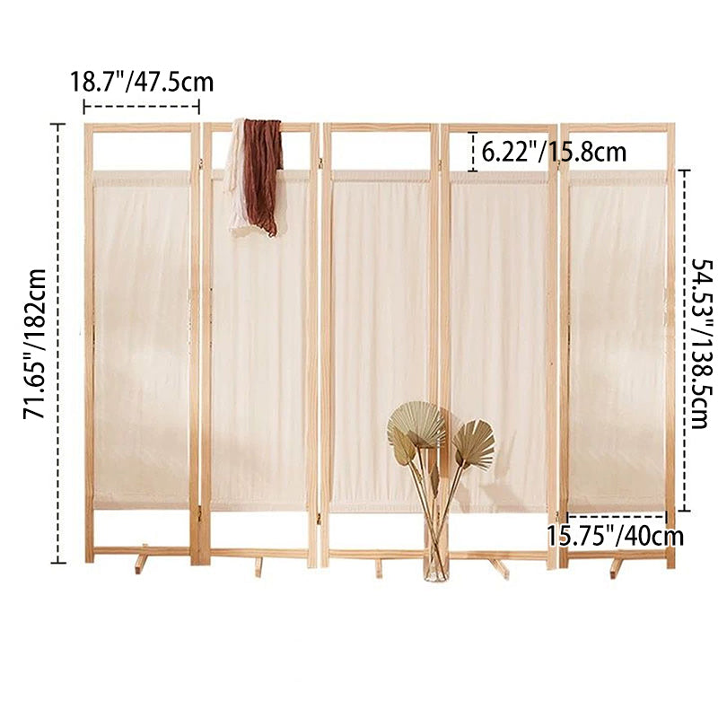 Sleek Modern Minimalist Rectangular Pine Wood Room Divider with Linen Panels for Living Room