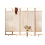 Sleek Modern Minimalist Rectangular Pine Wood Room Divider with Linen Panels for Living Room
