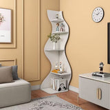 Modern Art Deco 5-Tier Rectangular Corner Shelf Unit with Wavy Design — Solid Wood Particle Board for Living Room