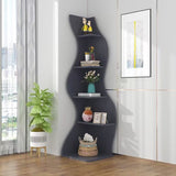 Modern Art Deco 5-Tier Rectangular Corner Shelf Unit with Wavy Design — Solid Wood Particle Board for Living Room