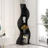 Modern Art Deco 5-Tier Rectangular Corner Shelf Unit with Wavy Design — Solid Wood Particle Board for Living Room
