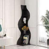 Modern Art Deco 5-Tier Rectangular Corner Shelf Unit with Wavy Design — Solid Wood Particle Board for Living Room