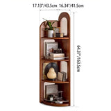 Contemporary Retro Fan-Shaped Corner Shelf Unit, 4-Tier – Boxwood Pine Wood with Glass & Stainless Steel for Living Room