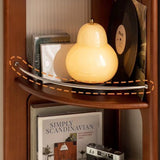 Contemporary Retro Fan-Shaped Corner Shelf Unit, 4-Tier – Boxwood Pine Wood with Glass & Stainless Steel for Living Room