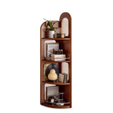 Contemporary Retro Fan-Shaped Corner Shelf Unit, 4-Tier – Boxwood Pine Wood with Glass & Stainless Steel for Living Room