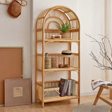 Coastal Contemporary 3-Tier Rattan Display Rack with Arched Rectangular Frame - Indonesian-Made for Living Room