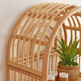 Coastal Contemporary 3-Tier Rattan Display Rack with Arched Rectangular Frame - Indonesian-Made for Living Room