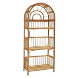 Coastal Contemporary 3-Tier Rattan Display Rack with Arched Rectangular Frame - Indonesian-Made for Living Room