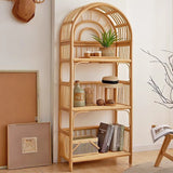 Coastal Contemporary 3-Tier Rattan Display Rack with Arched Rectangular Frame - Indonesian-Made for Living Room