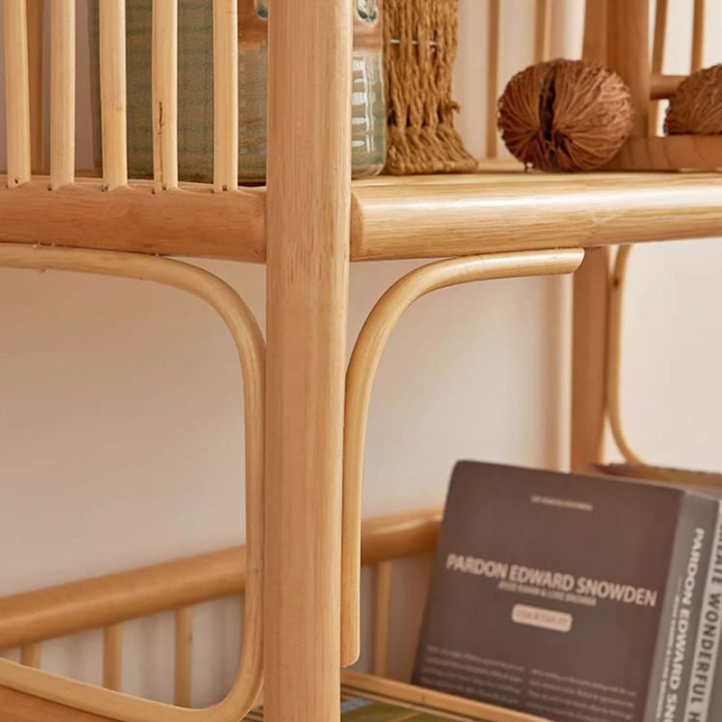 Coastal Contemporary 3-Tier Rattan Display Rack with Arched Rectangular Frame - Indonesian-Made for Living Room
