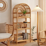 Coastal Contemporary 3-Tier Rattan Display Rack with Arched Rectangular Frame - Indonesian-Made for Living Room