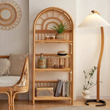 Coastal Contemporary 3-Tier Rattan Display Rack with Arched Rectangular Frame - Indonesian-Made for Living Room