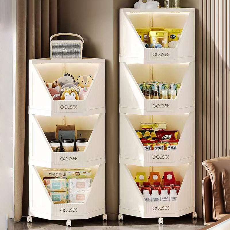 Modern Minimalist Square PP Movable Stackable Corner Shelf Unit – 2/3/4-Tier for Living Room