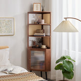 Modern Mid-Century 6-Tier Corner Shelf Unit – Square Nan Bamboo Solid Wood with Acrylic Faux Rattan Weaving for Living Room