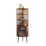 Modern Mid-Century 6-Tier Corner Shelf Unit – Square Nan Bamboo Solid Wood with Acrylic Faux Rattan Weaving for Living Room
