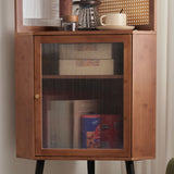 Modern Mid-Century 6-Tier Corner Shelf Unit – Square Nan Bamboo Solid Wood with Acrylic Faux Rattan Weaving for Living Room