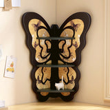 Modern Art Deco Butterfly Corner Shelf – 3-Tier Solid Wood, Fan-Shaped Display Unit for Living Room