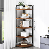 Modern Minimalist Fan-Shaped 5-Tier Corner Shelf Unit in MDF & Steel for Living Room