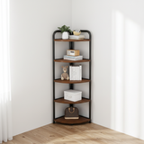 Modern Minimalist Fan-Shaped 5-Tier Corner Shelf Unit in MDF & Steel for Living Room