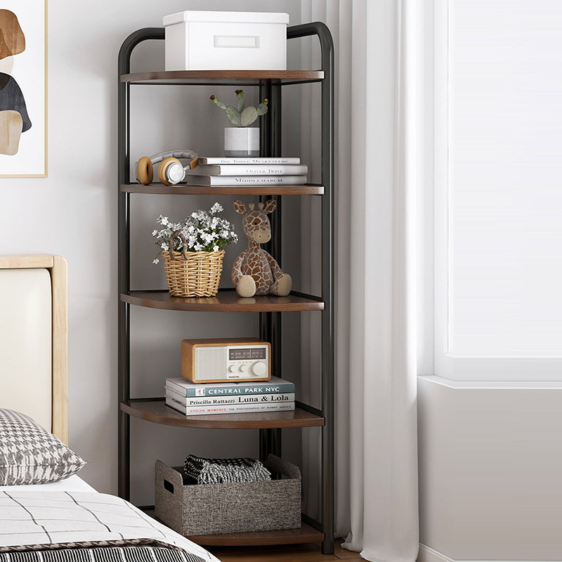 Modern Minimalist Fan-Shaped 5-Tier Corner Shelf Unit in MDF & Steel for Living Room