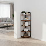 Modern Minimalist Fan-Shaped 5-Tier Corner Shelf Unit in MDF & Steel for Living Room