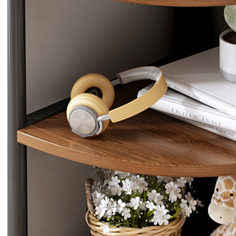 Modern Minimalist Fan-Shaped 5-Tier Corner Shelf Unit in MDF & Steel for Living Room