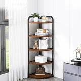 Modern Minimalist Fan-Shaped 5-Tier Corner Shelf Unit in MDF & Steel for Living Room